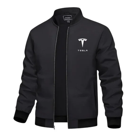 Men's Tesla Car Light Weight Bomber Jacket -Black - Picture 1 of 2